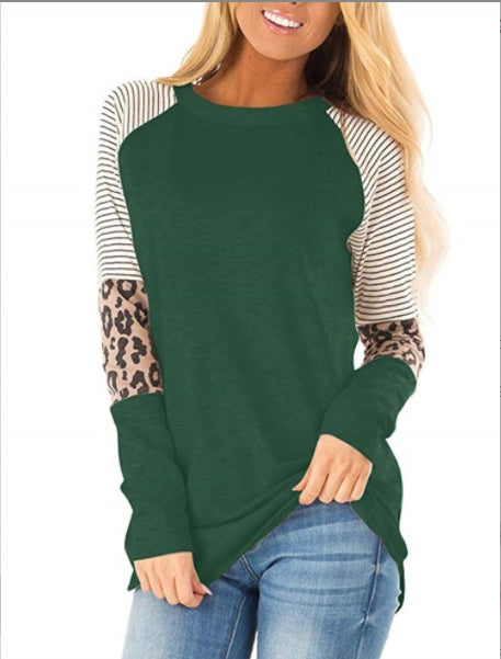 Langärmeliges Paneel Leopard style Lässiges T Shirt Top