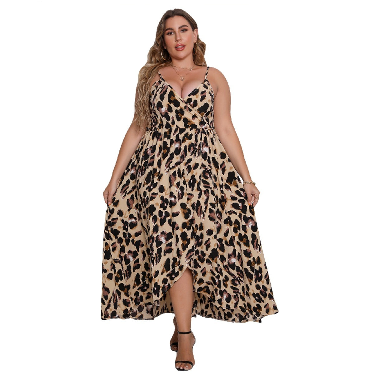 Kleid mit V-Ausschnitt und Leopardenmuster für Frauen