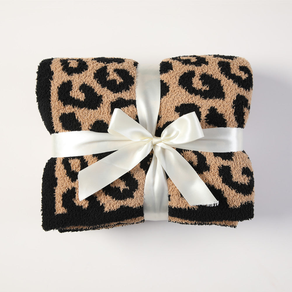Gestrickte Sofadecke Leopard Print Fleece-gefütterter Bezug Büro-Nap-Decke