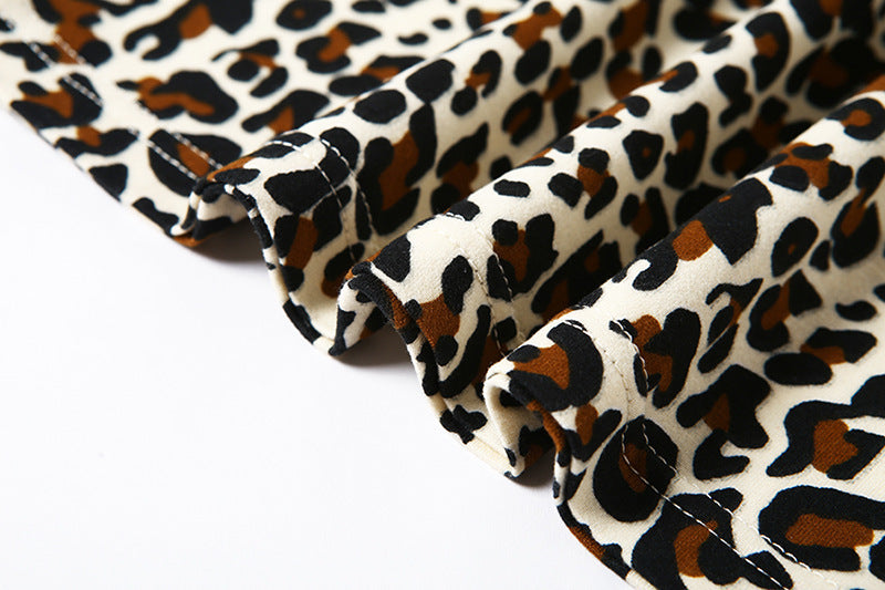 Leopardenmuster Ärmel Langes Fingerkleid