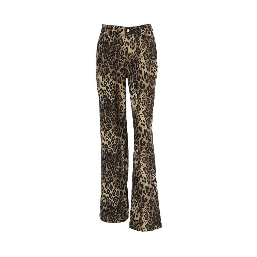 Summer Retro Street Style Loose Low Waist Leopard Print Trousers Versatile Cotton Wide Leg Pants Casual Pants
