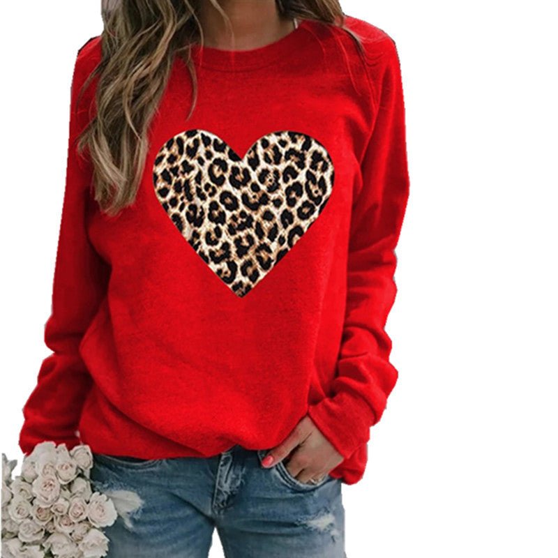 Leopard Love Printed Hoodless Plush Long Sleeve Sweater