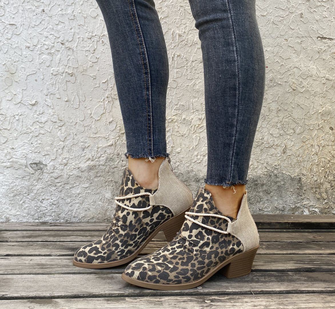 Women's Autumn Winter Thick Heel Leopard Print Boots