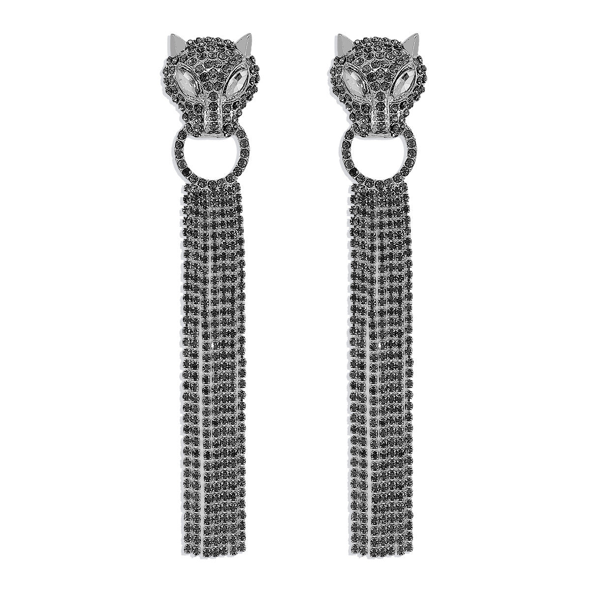 Personalisierte Leopard Kopf Ohrringe mit Quaste Strass Trendy Mode Schmuck Luxus lange Ohrringe für Frauen