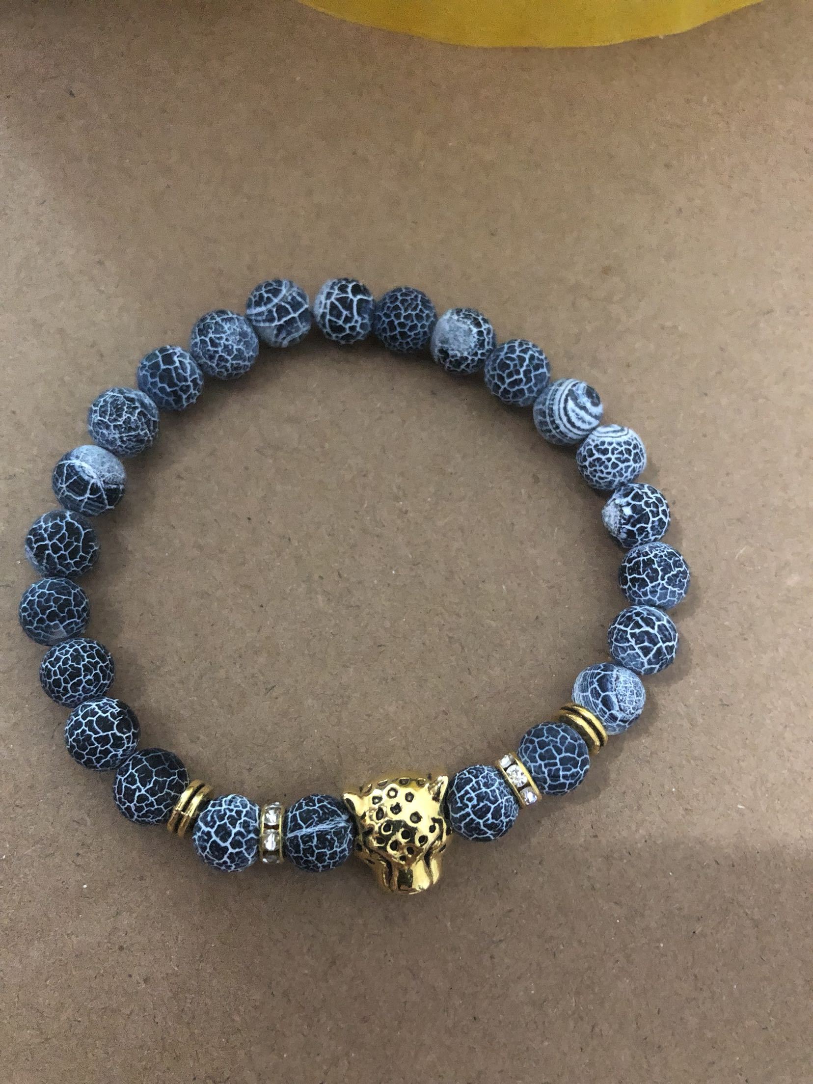 Achat-Legierung Leopardenkopf Perlenarmband