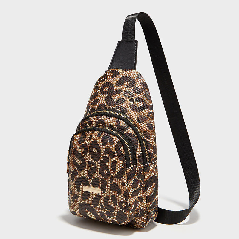 Damen-Umhängetasche mit Leopardenmuster, modisch, Sport- und Freizeitstil, Brusttasche