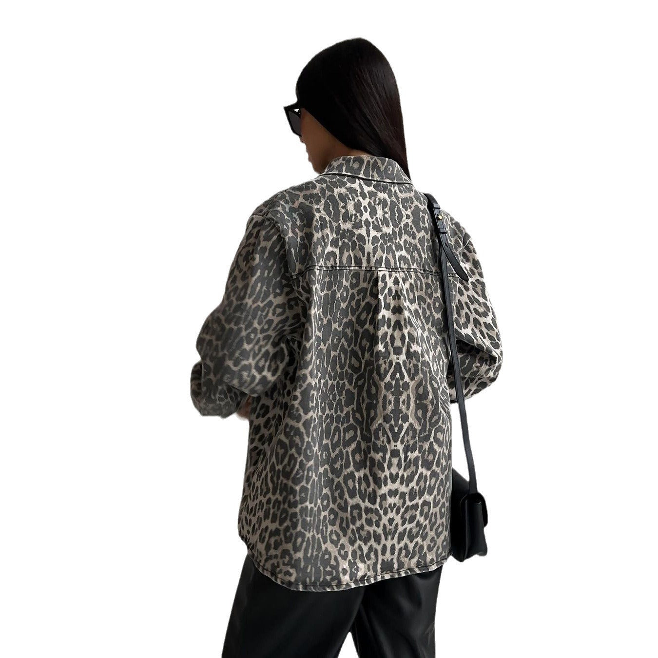 Street Leopard Print Denim Coat Female Loose Retro