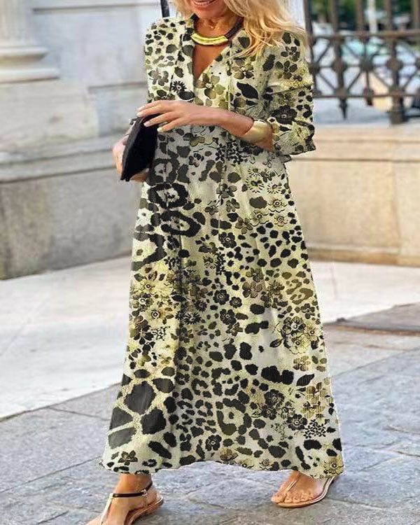 Leopard Print Leisure Pullover Elegant Long Sleeve Blouse Dress
