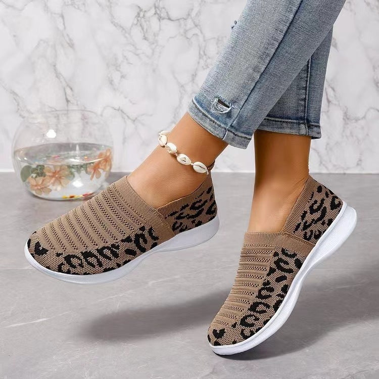 Sommer und Herbst Slip-on Frauen Mode Schuhe flache Runde Kopf Leopard Print Bequem
