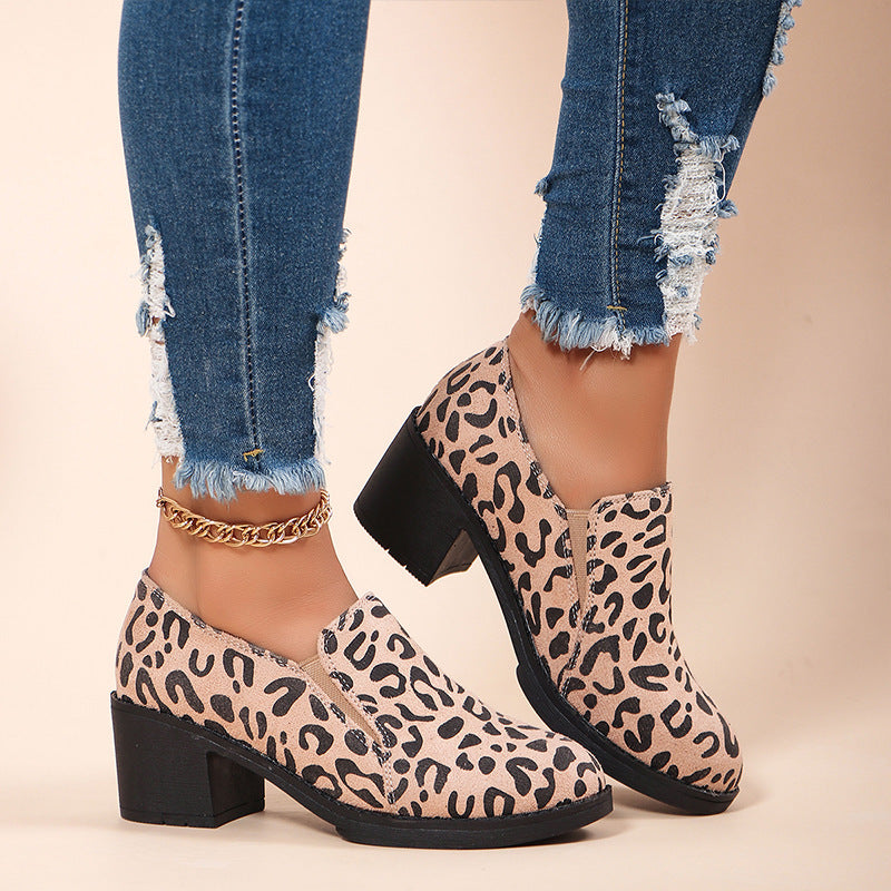 Damen Mode Leopard Print Chunky Heel Schuhe
