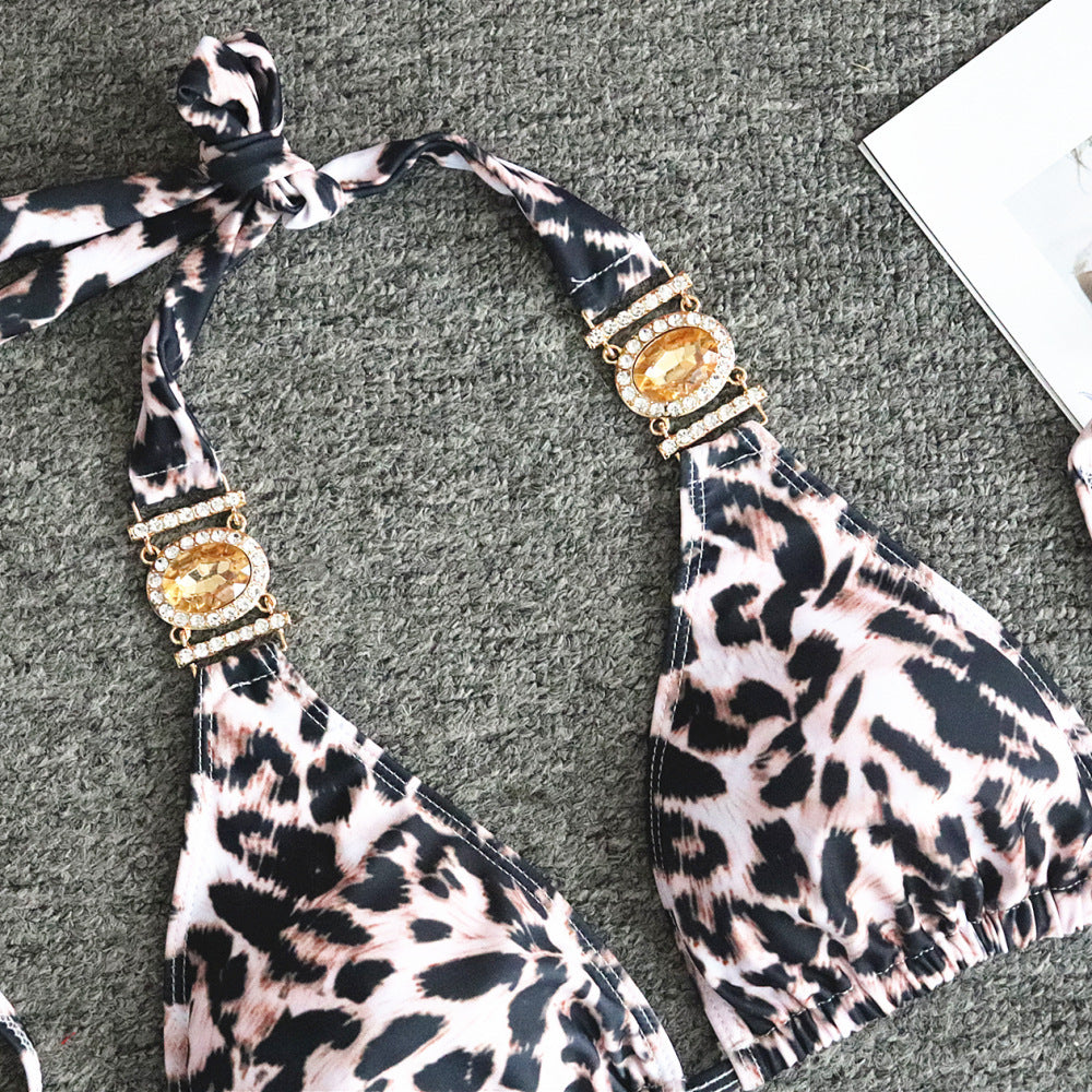 Bikini leopard print strappy swimsuit