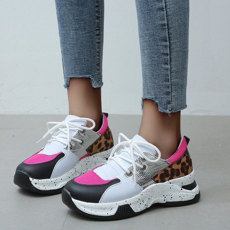 Leopard Print Turnschuhe Frauen Lace Up Walking Running Sportschuhe