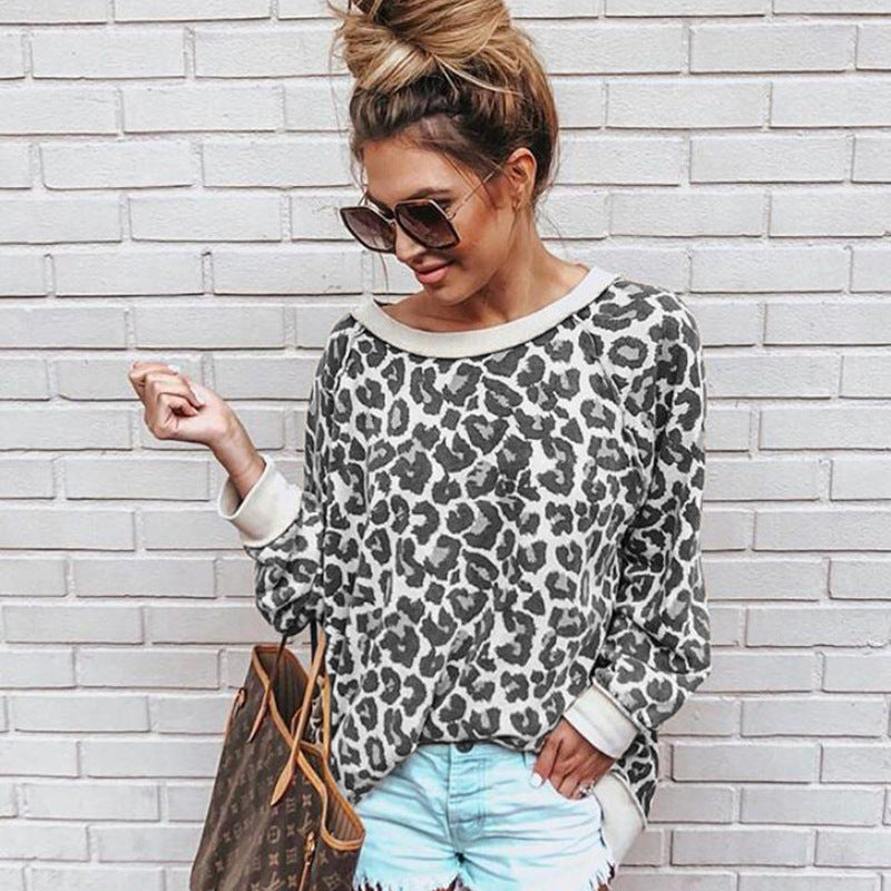 Autumn and winter printed leopard sweater loose shirt 5 colors