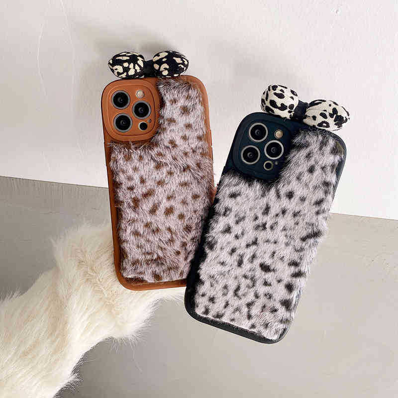 Plüsch Leopard Print Schleife Silikon Handyhülle