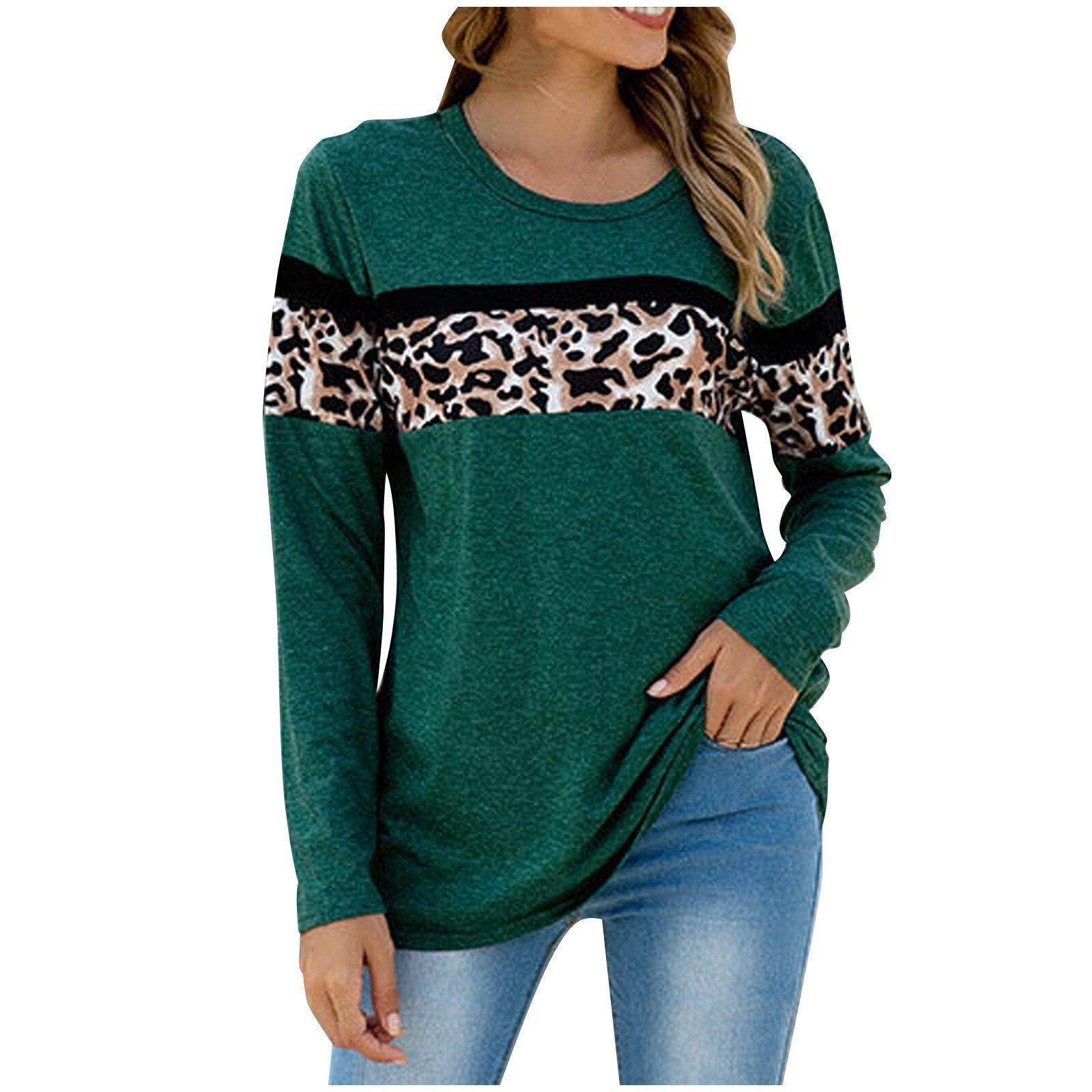 Langarm-T-Shirt mit Leopard Style und Nähten