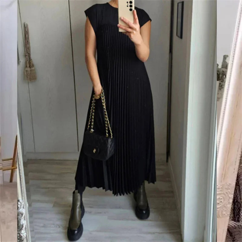 Damen plissiertes einfaches einfarbiges Kleid
