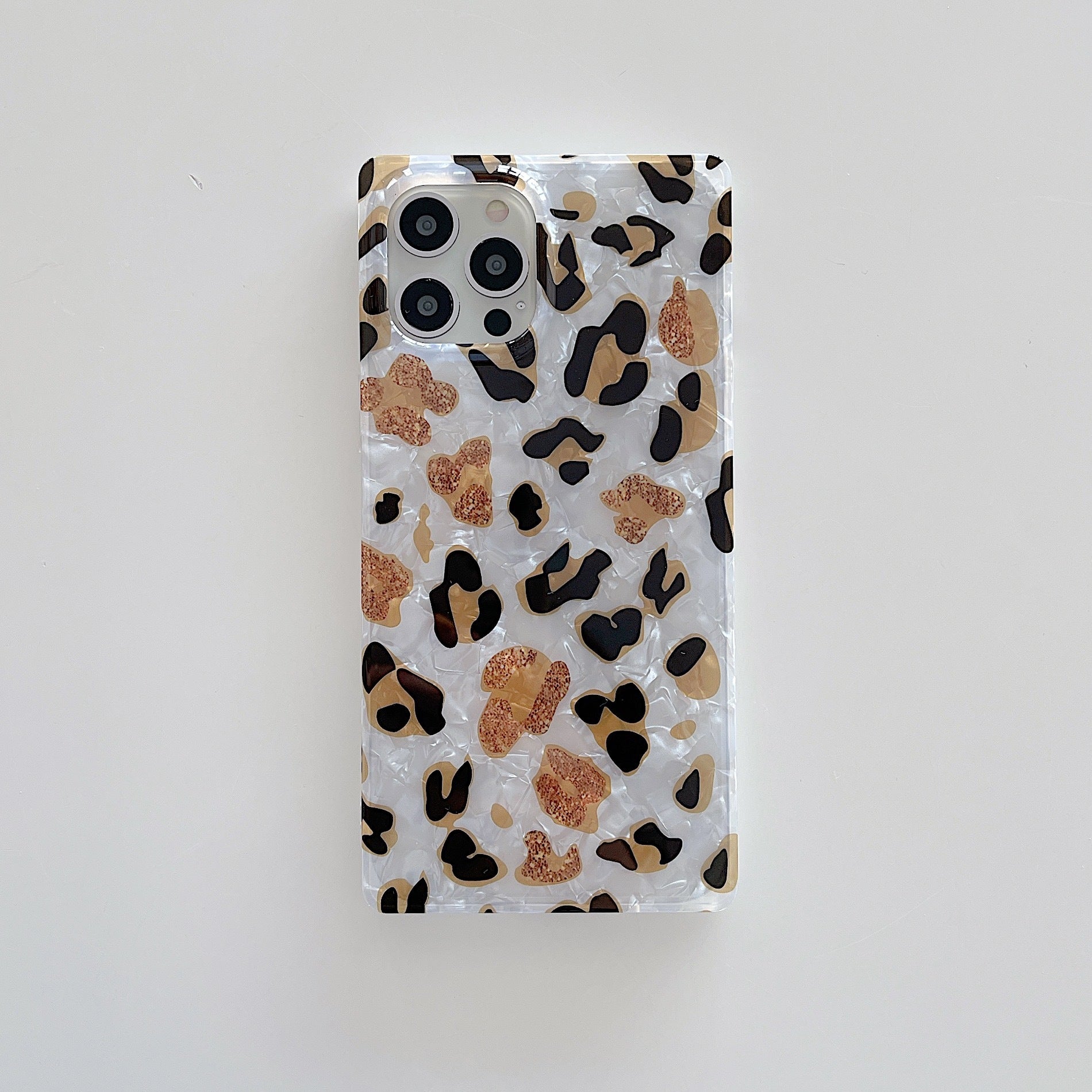 Quadratische Leopard Print Shell Handytasche