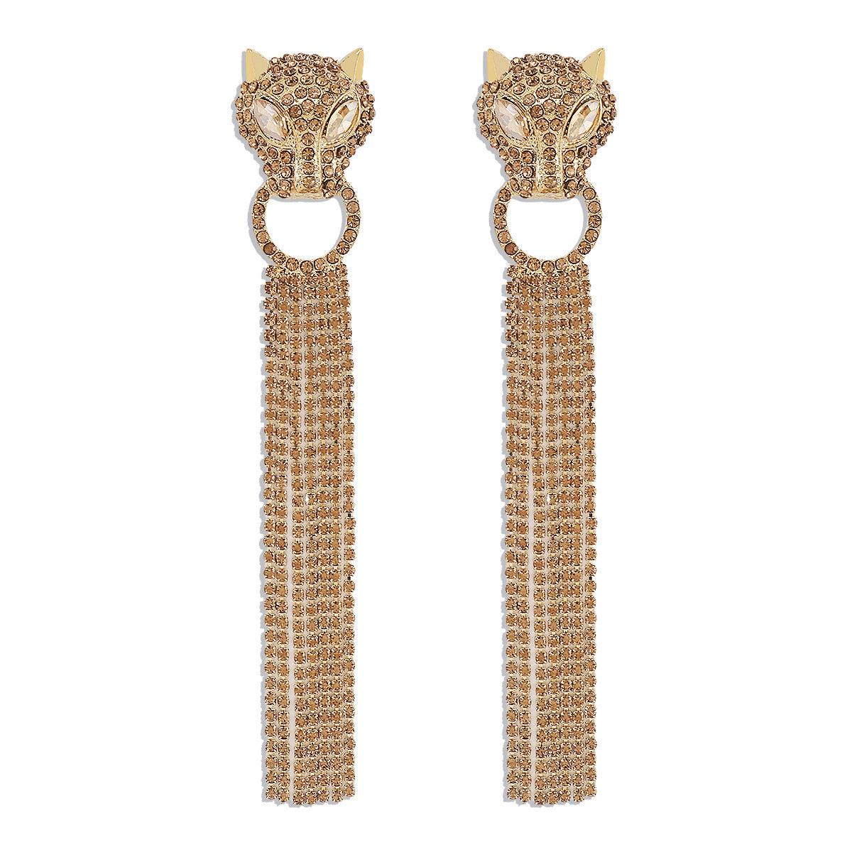 Personalisierte Leopard Kopf Ohrringe mit Quaste Strass Trendy Mode Schmuck Luxus lange Ohrringe für Frauen