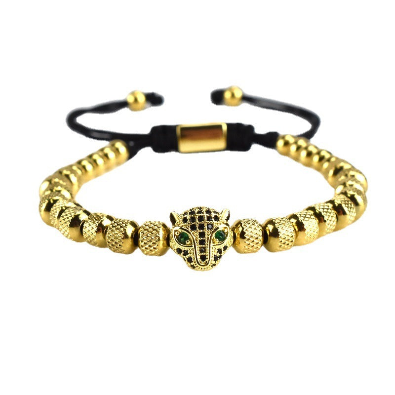 Europäisch und Amerikanisch Antik Leopard Kopf Mesh Woven Armband Edelstahl Römische Zahl Fried Dough Twist Armband
