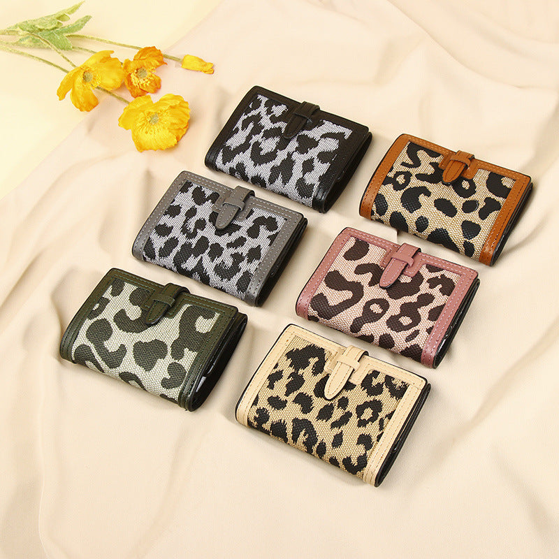 Frauen Brieftasche kurz neue Leopard Print Pull-Gürtel Multi-funktionale große Kapazität Tri-Fold Retro mehrere Kartenschlitze Kupplung Karteninhaber