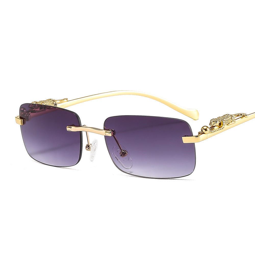 Rahmenlose quadratische Sonnenbrille Farbe Männer und Frauen Retro Leopard Kopf Metall Sonnenbrille