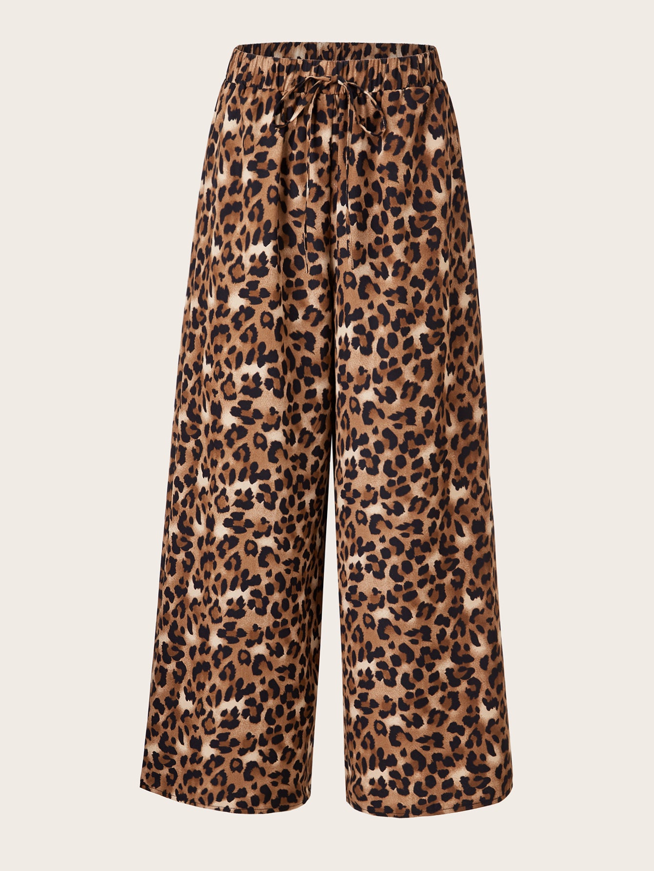 Women's Plus Size Leopard Print Wide Leg Pants - Elastic Waist, Loose Fit Casual Straight Leg Trousers For Spring Summer Fall, Lightweight Polyester Blend, Perfect For Beach Or Outdoor Outings