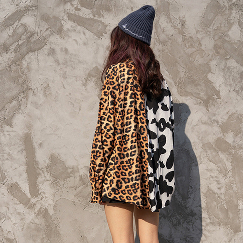 Colorblock-Shirt mit Leopardenmuster