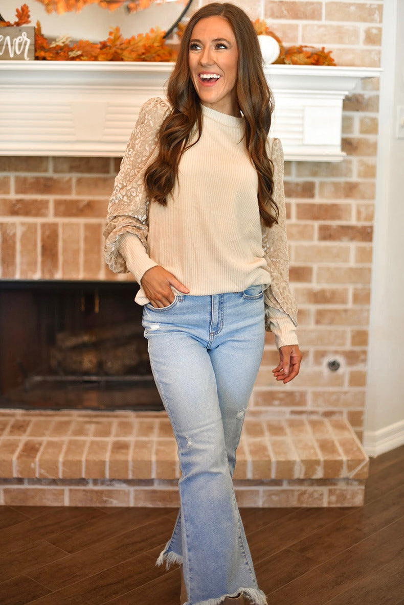 Sweater Women's Leopard Print Thread Knitted Long-sleeved Top