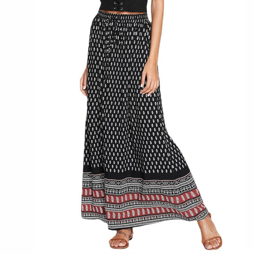 Bohemian Print Leopard Print A- Linie Hohe Taille Weibliches Kleid