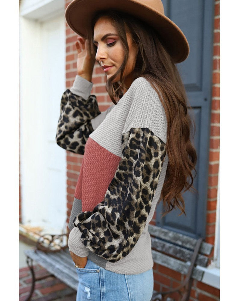 Women's Long-sleeved Autumn Leopard Splicing Street Style Sweater