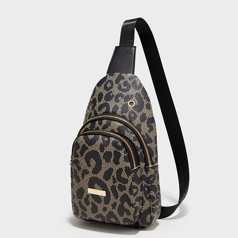 Damen-Umhängetasche mit Leopardenmuster, modisch, Sport- und Freizeitstil, Brusttasche