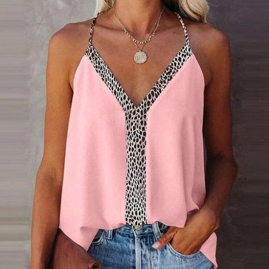 V-Neck Sexy Low-Cut Ladies Strap Leopard Print Top