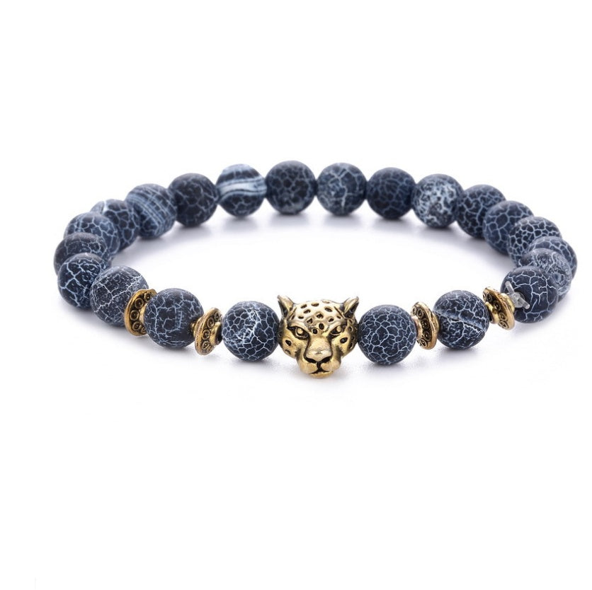 Achat-Legierung Leopardenkopf Perlenarmband