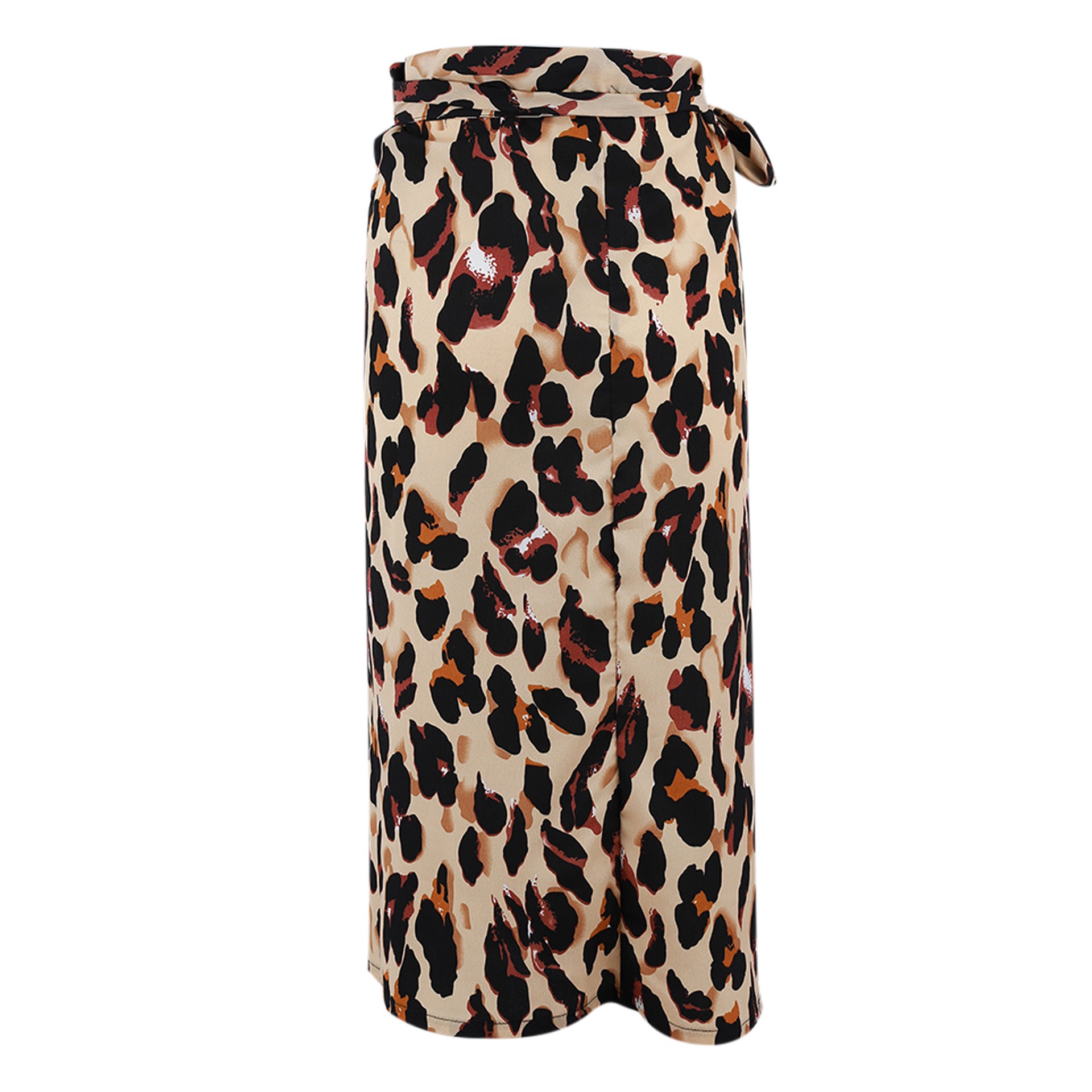 Leopard-print slit waistband skirt