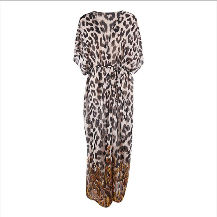 Leopard Stylisches Langes Strandkleid mit Bindung