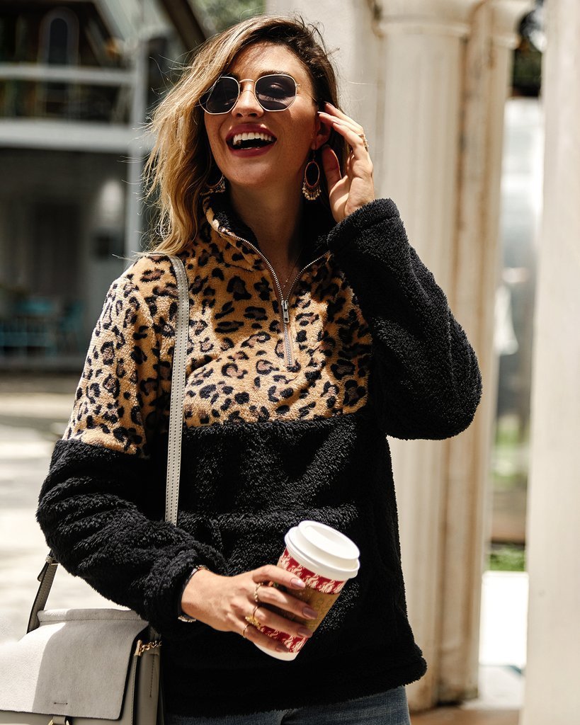 Long sleeve sweater leopard stitching top