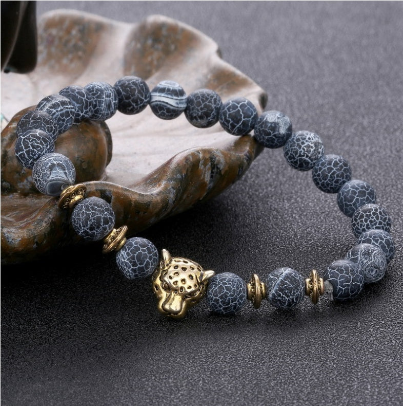 Achat-Legierung Leopardenkopf Perlenarmband