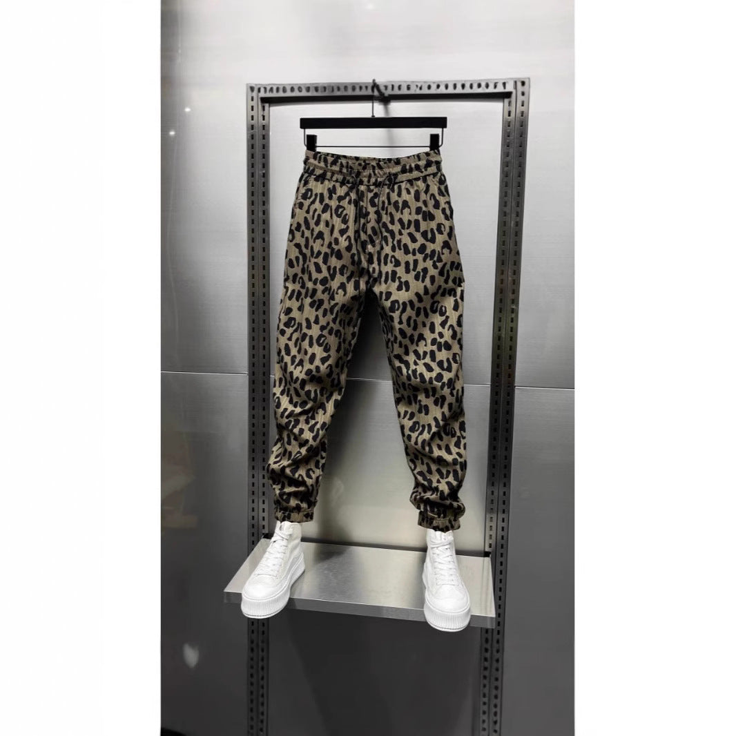 Summer Korean-style Loose American Trendy Brand Personality Leopard Print Casual Pants Men