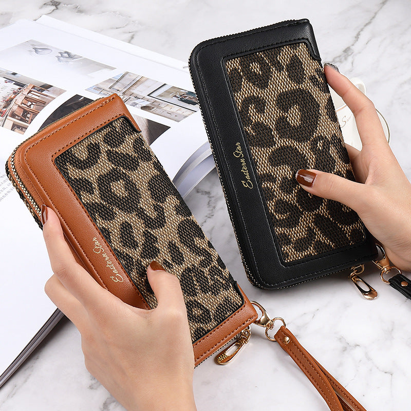 Brieftasche Weiblich Lange Leopard Print Mode Purse Klassisch Große Kapazität Reißverschluss Multifunktional Multi-Card-Slot Clutch Weiblich