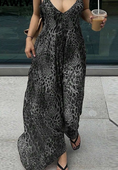 Damen Sommer Mode Leopard Print Spaghetti Strap Kleid