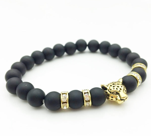 8mm Naturstein Lava Stein Perlen Armband für Männer Leopard Kopf Leopard Anhänger Charme Armband handgemachten Schmuck