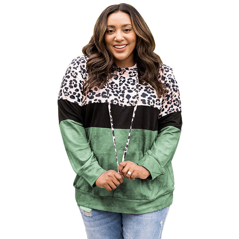 Autumn Leopard Print Leopard Print Contrast Color Casual Style Pullover Hooded Sweater Women