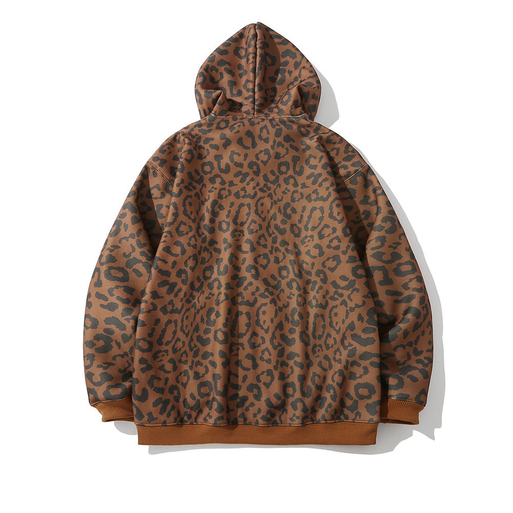 Leopard gedruckt Fleece Strickjacke Pullover Jacke lose dicke Hoodie Jacke