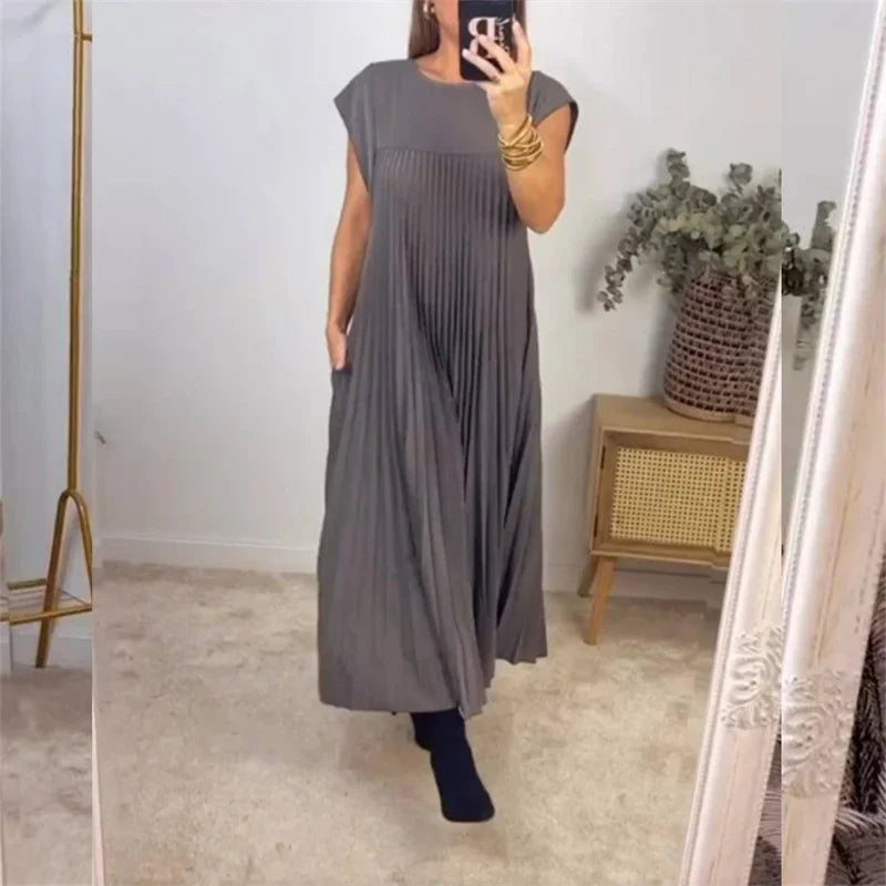 Damen plissiertes einfaches einfarbiges Kleid