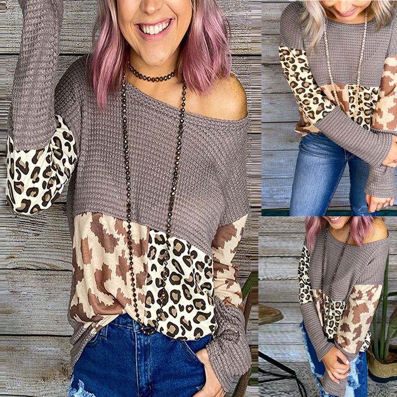 Leopard Stitching New Long-sleeved Top