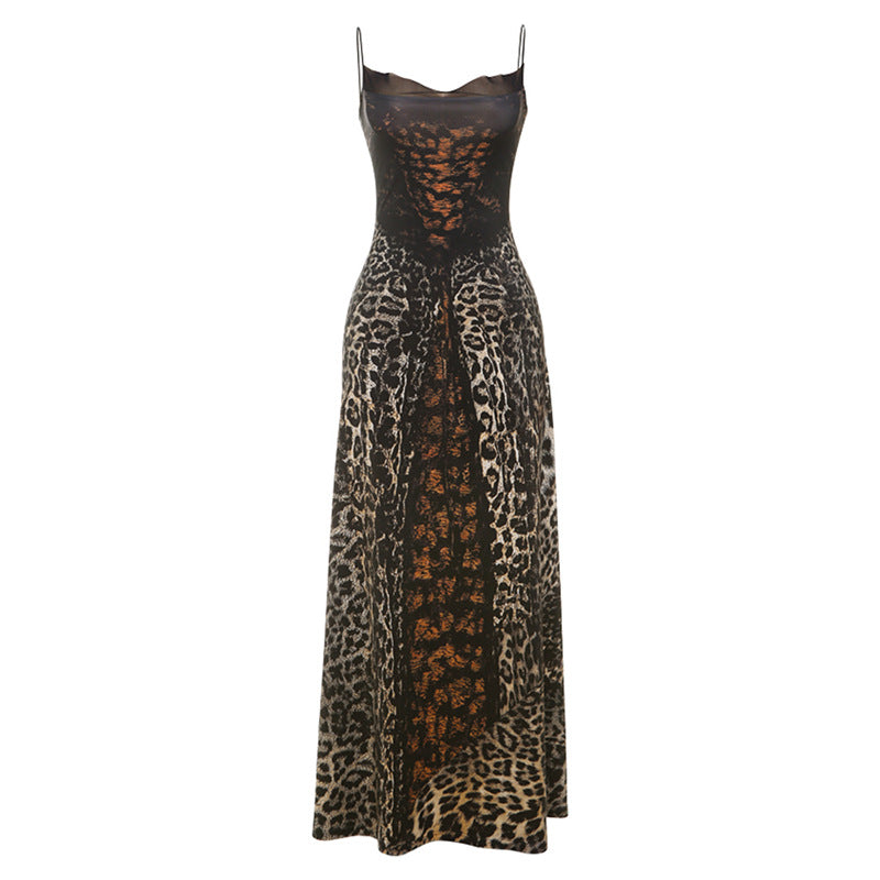 Women's Leopard Print High Waist Slim Strap Dress