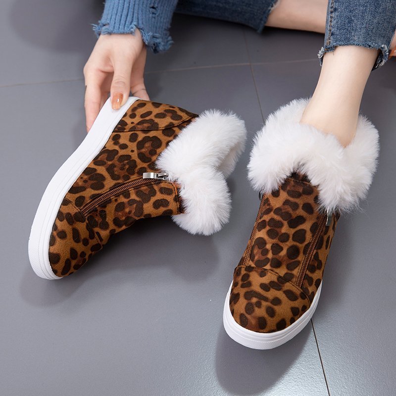 Leopardenmuster Frauen flache runde Zehe Baumwolle Schuhe