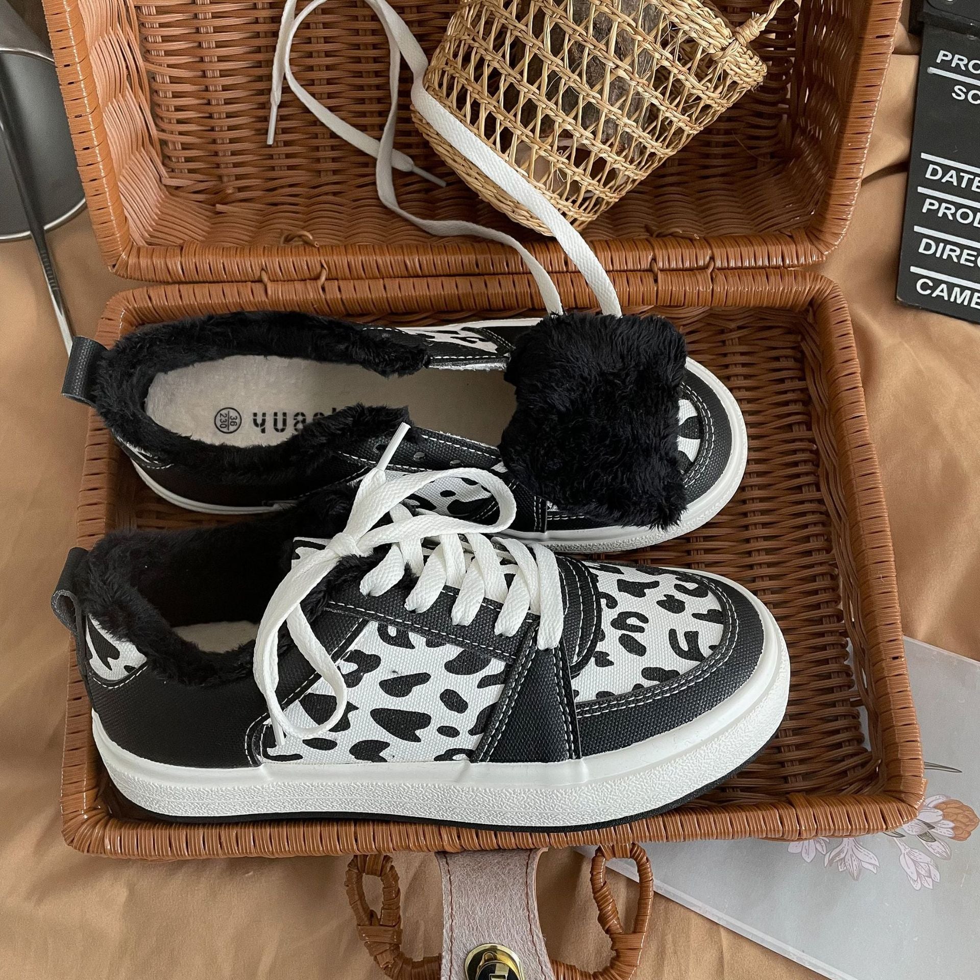 Damen Casual Winter Leopard Print mit Samt Canvas Schuhe