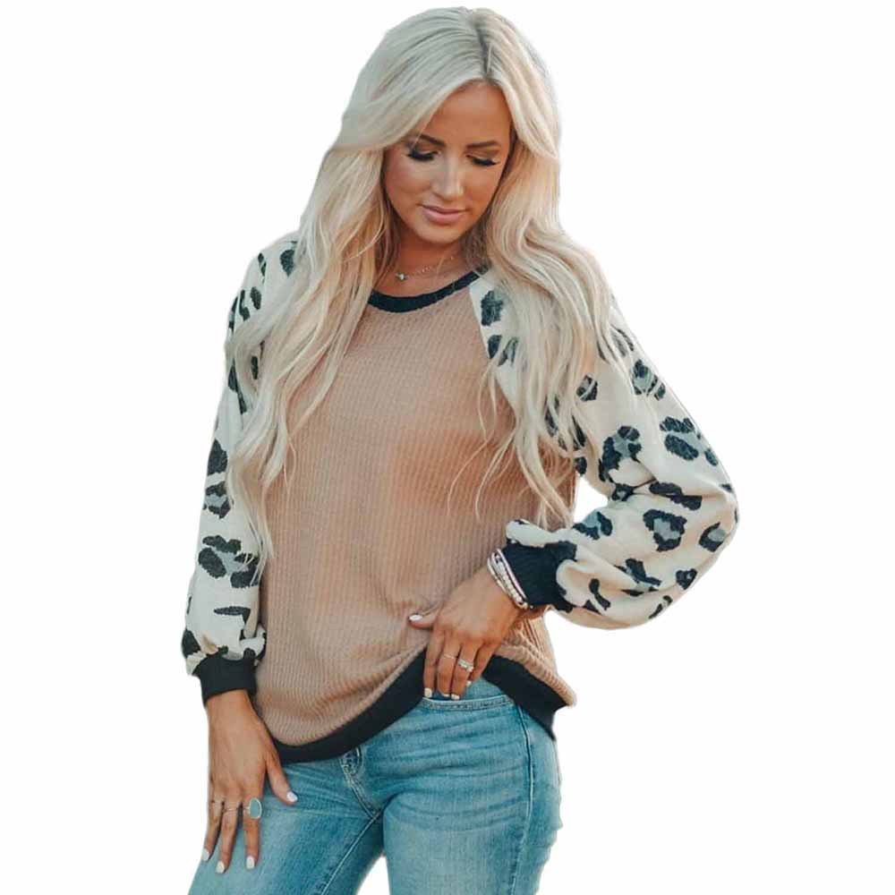 European And American Autumn New Leopard Print Printed Loose T-shirt Women
