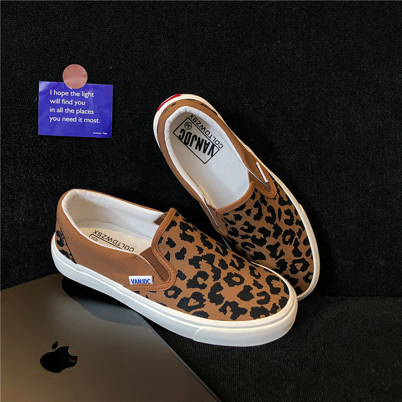 Sommer Vielseitig Slip-on Leopard Print Canvas Schuhe für Frauen